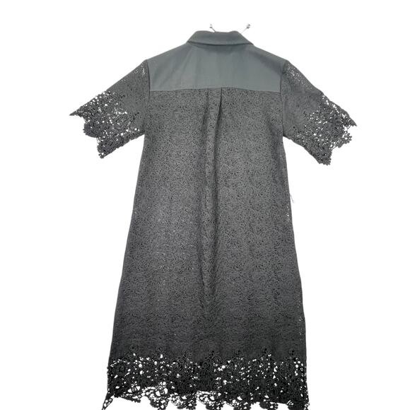 Banana Republic Heritage Belted Lace Shirt Dress Women Size 2 Black Crochet Hem - Picture 7 of 15